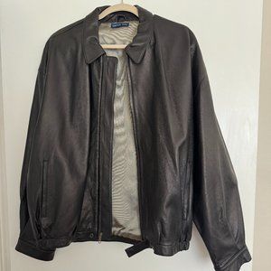 McKenzie Tribe Leather Bomber Jacket Men Size L Dark Brown NWOT